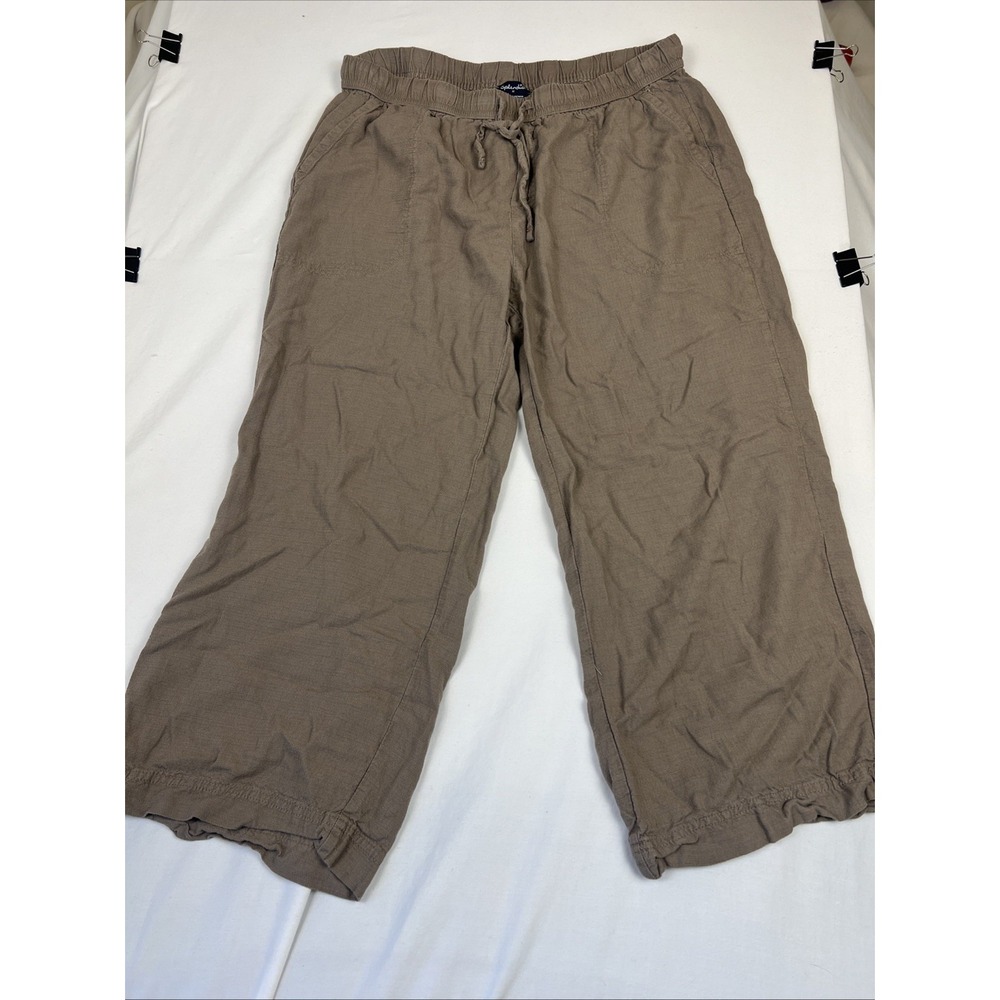 Splendid Women Brown Linen Blend Wide Leg Crop Pants Drawstring Waist Size M